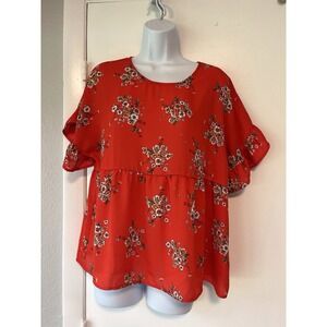 Womans Size Medium Top Blouse Open Back Floral Print Flutter Sleeve Daisy May